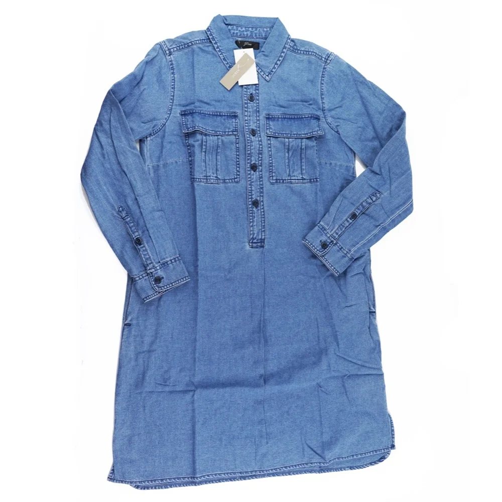 New J.CREW Chambray Shirt Dress with Utility Pockets - Picture 4 of 6